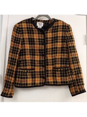 Harrison Kent Wool Blend Black & Mustard Plaid Tweed Jacket Size 10